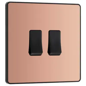 British General 20A 2 way 2 gang Double light Screwless Switch Gloss Copper effect