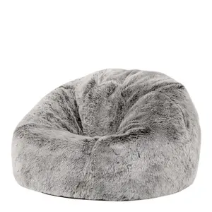 Icon Kids Faux Fur Fluffy Bean Bag Chair Arctic Wolf Grey