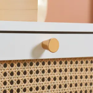 White Chest of 5 Drawers Rattan Mid Century Modern