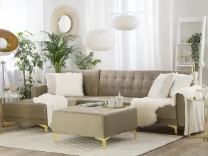 Corner Sofa with Ottoman ABERDEEN Sand Beige Velvet Right Hand