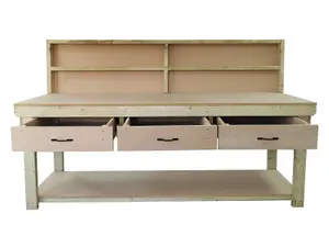 Wooden MDF top workbench, tool cabinet with drawers (V.1) (H-90cm, D-70cm, L-240cm) with back