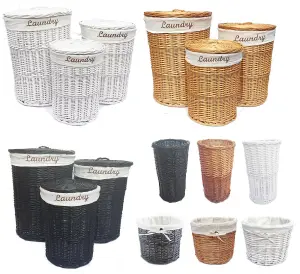 Wicker Round Laundry Basket With Lining White Laundry Basket Small 42.5x30cm