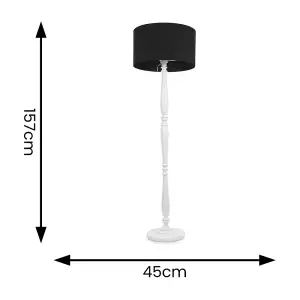 ValueLights Victoria Traditional White Wood Candlestick Floor Lamp with Black Drum Shade