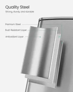 SONGMICS Steel Trash Can for Kitchen, Pedal Bin with Inner Bucket, Soft Close Feature, and Stays Open Design, Metallic Silver