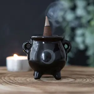 Something Different Mystical Moon Ceramic Cauldron Incense Holder Black (One Size)