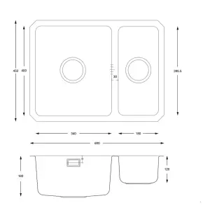 Liquida K2506SS 1.5 Bowl Reversible Undermount Stainless Steel Kitchen Sink