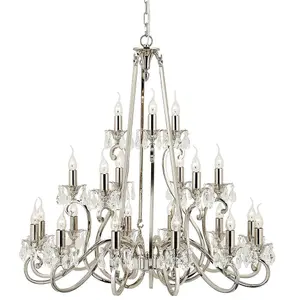 Esher Ceiling Pendant Chandelier Polished Nickel & Crystal Curved 21 Lamp Light