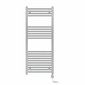 Right Radiators Prefilled Thermostatic Electric Heated Towel Rail Straight Ladder Warmer Rads - Chrome 1200x500 mm