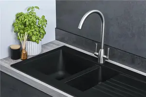 Liquida KAV150BL 1.5 Bowl Composite Reversible Black Kitchen Sink And Waste Kit