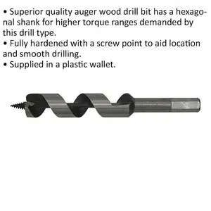 High-Quality 20 x 155mm Hardened Auger Wood Drill Bit with Hexagonal Shank for Woodworking