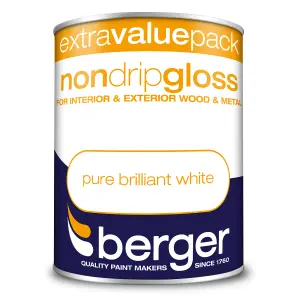 Berger Non Drip Gloss Paint Pure Brilliant White - 1.25L