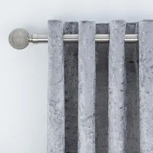 A.Unique Home Beaded Ball Metal Extendable Curtain Pole with Rings and Fittings (25/28mm) - Brushed Steel, 120cm - 220cm Approx