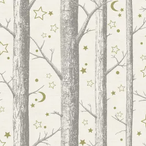 GoodHome Iolite Cream Metallic effect Trees Smooth Wallpaper