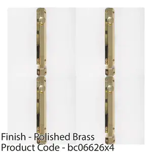 4 PACK - Surface Mounted Flat Sliding Door Bolt Lock 202mm x 36mm Polished Brass