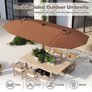 Costway 4M Outdoor Double Sided Parasol Twin Large Patio Umbrella w/ Lights & Base