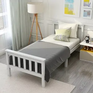 Single Bed White 3ft Solid Pine Wooden Bed Frame for Adults, Kids 190 x 90 cm (3FT)