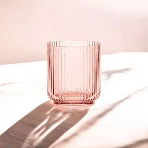 Pink Acrylic Plastic 15oz Ribbed Drinking Tumbler Cups - Set of 4