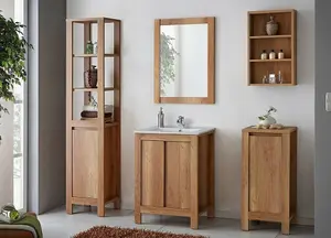 Bathroom Mirror 600mm Wall Mounted Rectangular 60cm Oak Effect Frame Oak Classic