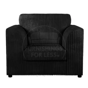 Luxor Jumbo Cord 2 + 1 + 1 Fabric 3 Piece Sofa Suite - Fullback Black