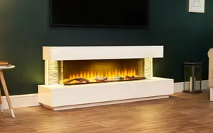 Acantha Aspen White Marble & Slate Fireplace Suite with Downlights, 69 Inch