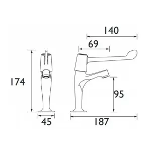 Pair of Contract Lever Kitchen Sink Pillar Taps Chrome WRAS Approved