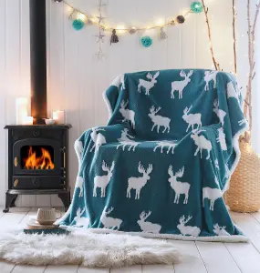 Moose Sherpa Fleece Throw 130x170cm  Blue