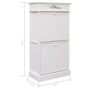 Shoe Cabinet White 50x28x98 cm Paulownia Wood