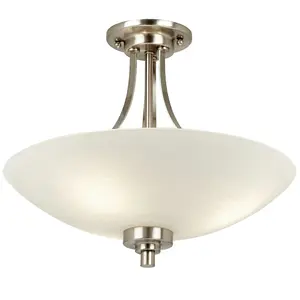 Semi Flush Ceiling Light Satin Chrome Glass 3 Bulb Feature Lamp Holder Fitting