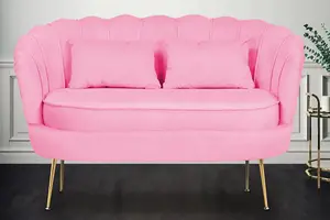 2 Seater Loveseat Small Sofa in Velvet Pink