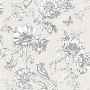 Gold Menagerie Cream & white Mica effect Floral Embossed Wallpaper Sample