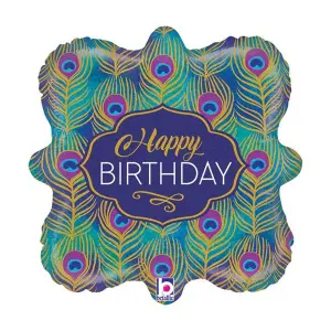 Betallic Glitter Peacock Happy Birthday Foil Balloon Blue/Green/Yellow (One Size)