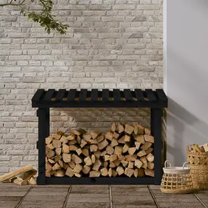 Berkfield Firewood Rack Black 108x64.5x77 cm Solid Wood Pine