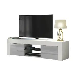 TV Unit 130cm Modern White with High Gloss Grey Doors - Creative Furniture