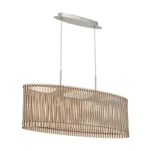 Pendant Ceiling Light Colour Satin Nickel Shade Maple Wood Bulb E27 2x60W