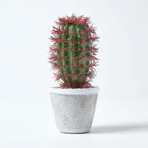 Homescapes Denmoza Artificial Cactus with Flowers in Patterned Pot, 25 cm Tall