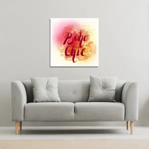 Boho Chic lettering on beautiful watercolor background (Canvas Print) / 101 x 101 x 4cm