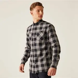 Regatta Mens Lance Long Sleeved Checked Shirt Black Dark Grey Bold Check, Size: M