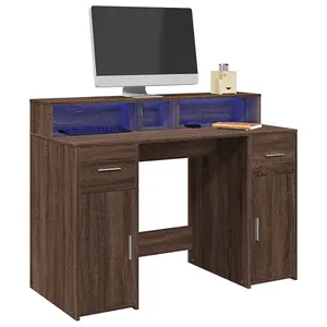 Berkfield Desk with LED Lights Brown Oak 120x55x91 cm Engineered Wood