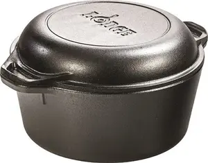 Lodge L8DD3 4.73 Litre / 5 Quart Pre-Seasoned Cast Iron Double Dutch Oven (With Loop Handles), Black