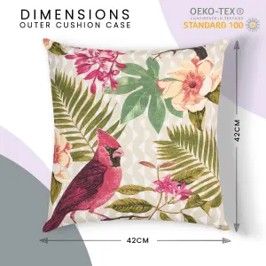 Pink Tropical Birds Outdoor Garden Cushion - 42 x 42cm