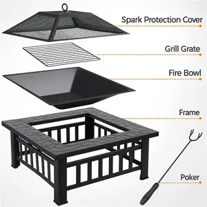 Yaheetech Outdoor Square Fire Pit with Cover and Poker