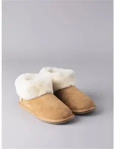 Ladies' Sheepskin Bootie Slippers In Tan - Size 3