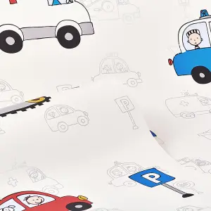 Kids Wallpaper Cars Fire Engine Police Taxi Truck Digger White Metallic Silver