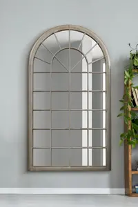 MirrorOutlet The Somerley Extra Large Country Rustic Framed Arched Metal Wall Stone Colour Mirror 160CM X 91CM