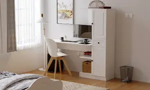 ELISE White Storage Desk With Attached Bookcase