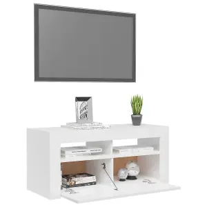 vidaXL TV Cabinet with LED Lights High Gloss White 90x35x40 cm