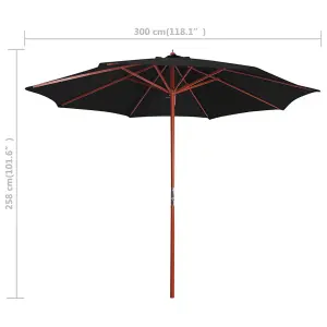 Berkfield Parasol with Wooden Pole 300x258 cm Black