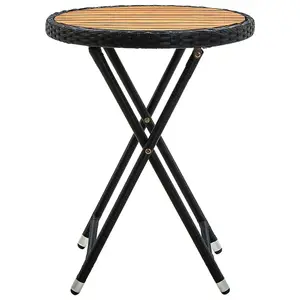 Berkfield Tea Table Black 60 cm Poly Rattan and Solid Acacia Wood