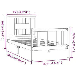 Berkfield Bed Frame with Headboard White Solid Wood Pine 90x200 cm