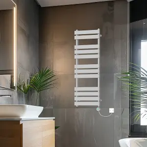 Rinse Bathrooms Smart WiFi Thermostatic Electric Bathroom Flat Panel Heated Towel Rail Radiator with Timer 1200x450mm - Chrome